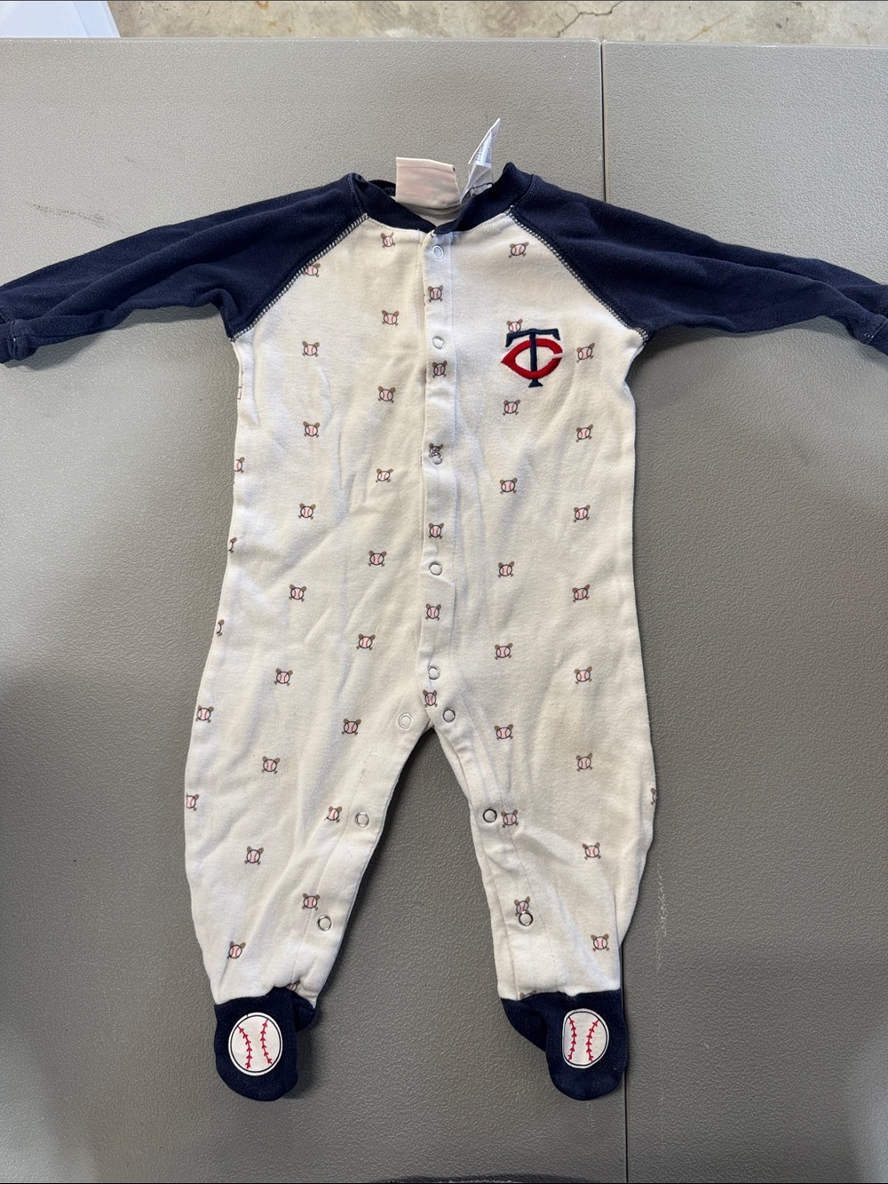Navy and White Baby Footed One-Piece with Team Crest